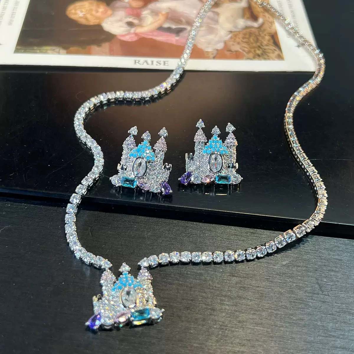 Gothic Castle Jewelry Set - Necklace & Earrings - Micro-Pavé Zirconia Architectural Design - Image 6