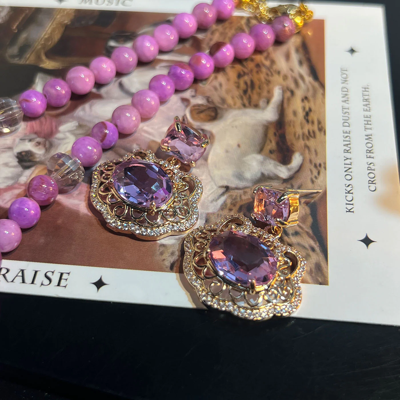 Violet Peace Lock Necklace & Earrings – Chinese New Style - Image 2