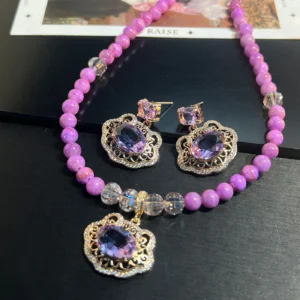 Violet Peace Lock Necklace & Earrings – Chinese New Style