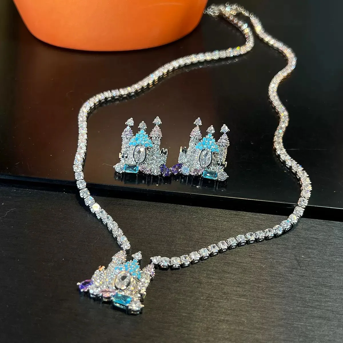 Gothic Castle Jewelry Set - Necklace & Earrings - Micro-Pavé Zirconia Architectural Design - Image 4