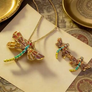 Vintage colorful dragonfly earrings, a high-end vintage jewelry set featuring light luxury retro insect earrings.